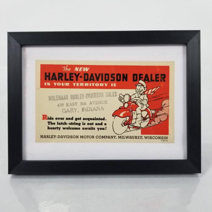 Framed Original 1930's Harley-Davidson New Dealer Postcard