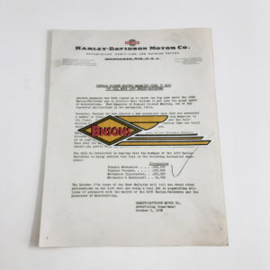 ORIGINAL HARLEY 1939 FACTORY LETTERHEAD (ADVERTISING)-KNUCKLEHEAD