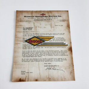 ORIGINAL HARLEY 1938 FACTORY LETTERHEAD (ACCY. BUSINESS)- KNUCKLEHEAD