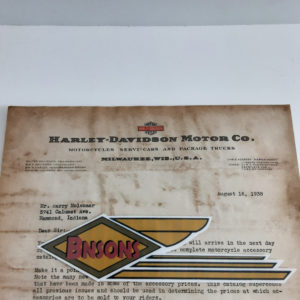 ORIGINAL HARLEY 1938 FACTORY LETTERHEAD (ACCY. BUSINESS)- KNUCKLEHEAD