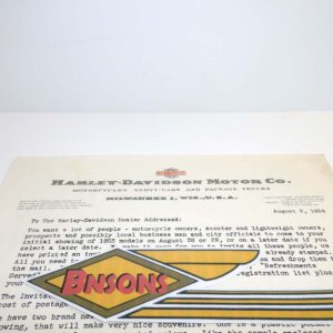 ORIGINAL HARLEY 1954 FACTORY LETTERHEAD (DEALER GIVE AWAY ITEMS)- KNUCKLEHEAD