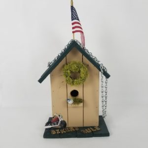 Large Hand-Crafted Decorative Beige Birdhouse – 20″ Tall (Patriotic Theme)