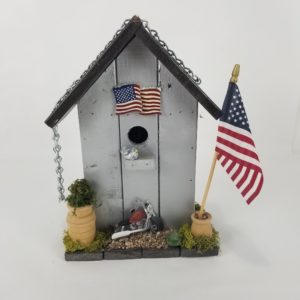 Large Hand-Crafted Decorative Grey Birdhouse – 14″ Tall (Patriotic Theme)