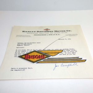 ORIGINAL HARLEY 1951 FACTORY LETTERHEAD (CAR MARKING STICKS)- KNUCKLEHEAD