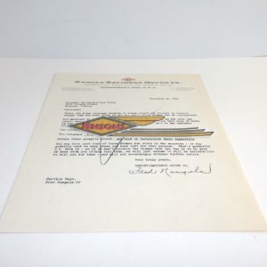 ORIGINAL HARLEY 1950 FACTORY LETTERHEAD (125 FRAME EXCHANGE)- KNUCKLEHEAD