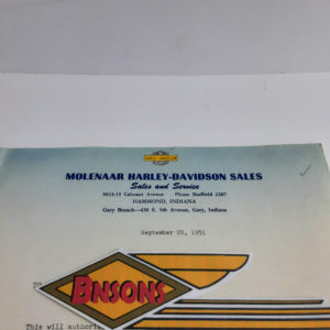 ORIGINAL HARLEY 1951 DEALER LETTERHEAD – PANHEAD, KNUCKLEHEAD