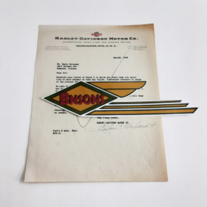 ORIGINAL HARLEY 1943 FACTORY LETTERHEAD (ZIPPER SWEATERS)- KNUCKLEHEAD