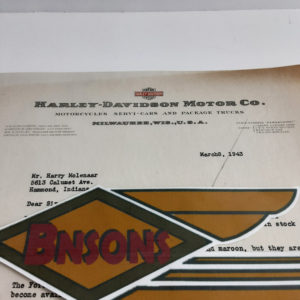 ORIGINAL HARLEY 1943 FACTORY LETTERHEAD (ZIPPER SWEATERS)- KNUCKLEHEAD