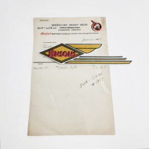 ORIGINAL INDIAN 1955 DEALER SALE RECEIPT (SEIDENTOPF INDIAN)- KNUCKLEHEAD