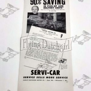 Vintage Original Harley-Davidson 1950 Servi-Car “90% Saving” Flyer