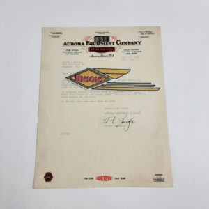 ORIGINAL 1937 AURORA EQUIPMENT LETTERHEAD – HARLEY, KNUCKLEHEAD