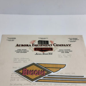 ORIGINAL 1937 AURORA EQUIPMENT LETTERHEAD – HARLEY, KNUCKLEHEAD