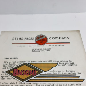 ORIGINAL 1937 ATLAS PRESS LETTERHEAD – HARLEY, KNUCKLEHEAD