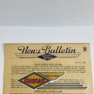 ORIGINAL HARLEY DEALER 1934 SPECIAL NEWS BULLETIN – VL, KNUCKLEHEAD