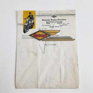 ORIGINAL HARLEY 1946 DEALER LETTERHEAD (BRANNES H-D) – KNUCKLEHEAD