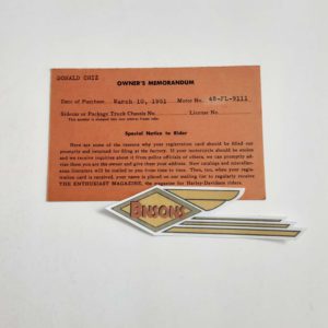 ORIGINAL HARLEY 1951 OWNER’S MEMORANDUM CARD (48 FL 9111) – PANHEAD, KNUCKLEHEAD