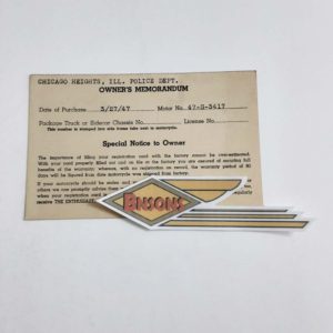 ORIGINAL HARLEY 1947 OWNER’S MEMORANDUM CARD (47 G 3417)-KNUCKLEHEAD