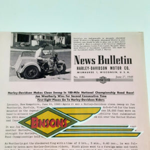 ORIGINAL HARLEY DEALER 1949 NEWS BULLETIN #1086 – KNUCKLEHEAD, PANHEAD