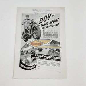 ORIGINAL HARLEY 1940 “BOY-WHAT SPORT” COUNTER FLYER- KNUCKLEHEAD