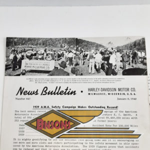 ORIGINAL HARLEY DEALER 1940 NEWS BULLETIN #847 – KNUCKLEHEAD