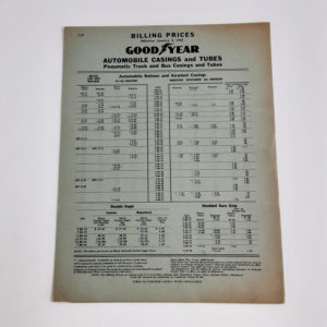 ORIGINAL 1942 GOODYEAR TIRE COMPANY (PRICE LIST)