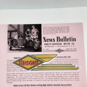 ORIGINAL HARLEY DEALER 1949 NEWS BULLETIN #1081 – PANHEAD, KNUCKLEHEAD