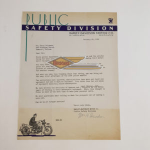 ORIGINAL HARLEY 1935 PUBLIC SAFETY DIVISION LETTERHEAD – VL, KNUCKLEHEAD