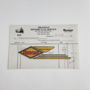 ORIGINAL HARLEY 1942 SALE RECEIPT (TRIANGLE MOTORCYCLE SERVICE)- KNUCKLEHEAD