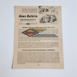 ORIGINAL HARLEY DEALER 1943 NEWS BULLETIN #929 – KNUCKLEHEAD