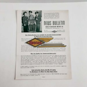 ORIGINAL HARLEY DEALER 1943 NEWS BULLETIN #944 – KNUCKLEHEAD