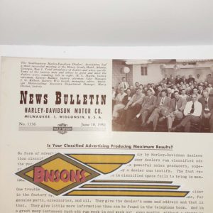 ORIGINAL HARLEY DEALER 1951 NEWS BULLETIN #1136 – KNUCKLEHEAD