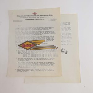 ORIGINAL HARLEY 1953 FACTORY LETTERHEAD- PANHEAD, KNUCKLEHEAD