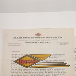 ORIGINAL HARLEY 1953 FACTORY LETTERHEAD- PANHEAD, KNUCKLEHEAD