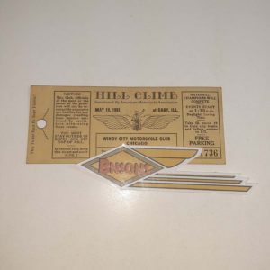 ORIGINAL HARLEY 1935 WINDY CITY M/C (HILLCLIMB TICKET) CARY, ILL. – KNUCKLEHEAD