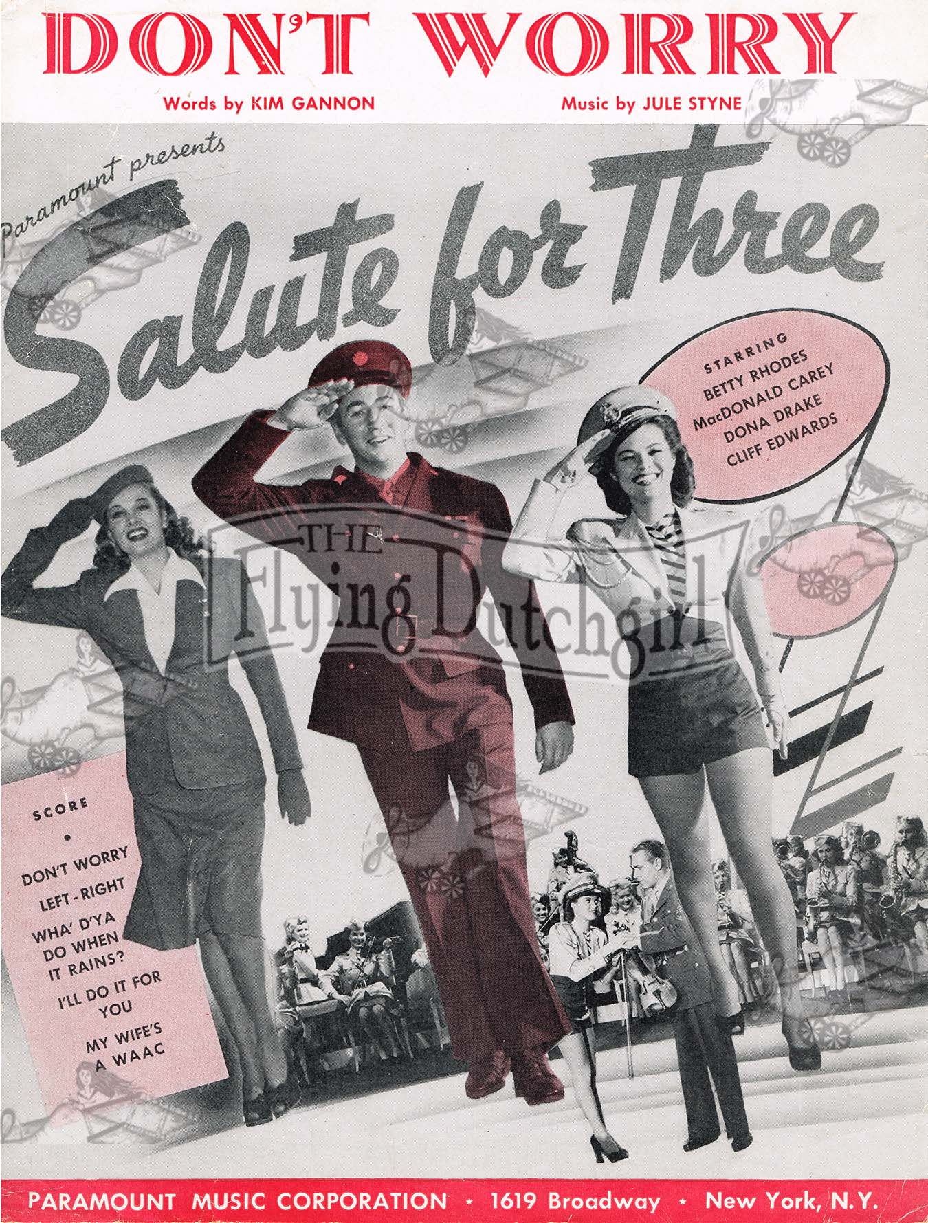 Vintage 1943 Hollywood Cinema Music Sheet Cover Betty Rhodes WW2 Salute