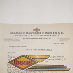 ORIGINAL HARLEY 1948 FACTORY LETTERHEAD (RIDER ACCY. CATALOGS) – KNUCKLEHEAD