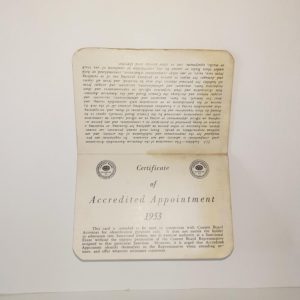 Authentic Original 1953 Certificate of Accredited Appointment Card Molenaar