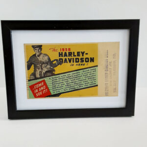 Framed Original Harley-Davidson 1938 New Model Intro Postcard