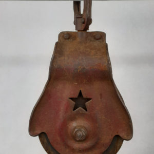 Large Antique Cast Iron Star Line Barn Pulley – Wood Wheel (010)