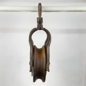 Large Antique Cast Iron Star Line Barn Pulley – Wood Wheel (013)