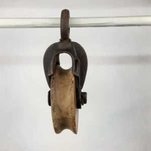 Large Antique Cast Iron Barn Pulley – Wood Wheel (014)