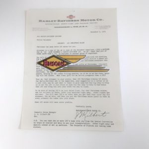 ORIGINAL HARLEY 1951 FACTORY LETTERHEAD(125 XMAS SALES)-KNUCKLEHEAD