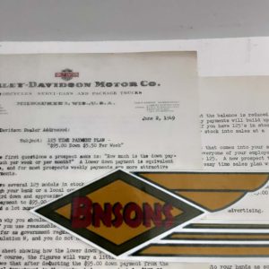 ORIGINAL HARLEY 1949 FACTORY LETTERHEAD (125 HUMMER PAYMENT PLAN) – KNUCKLEHEAD