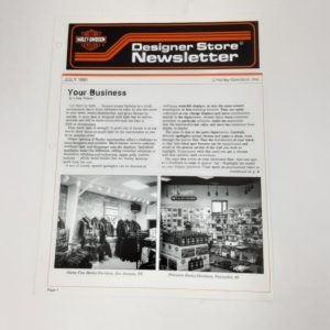 ORIGINAL VINTAGE HARLEY-DAVIDSON ( JULY 1991) DESIGNER STORE NEWSLETTER