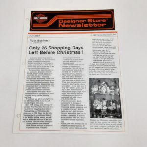 ORIGINAL VINTAGE HARLEY-DAVIDSON (OCT.1991) DESIGNER STORE NEWSLETTER