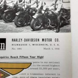 ORIGINAL HARLEY DEALER 1946 NEWS BULLETIN #1001 – KNUCKLEHEAD