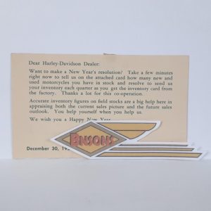 ORIGINAL HARLEY 1955 FACTORY “INVENTORY CARD” POST CARD- KNUCKLEHEAD