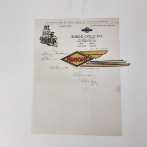 ORIG HARLEY 1940 DEALER LETTERHEAD (BUDGE CYCLE Co.)LAFAYETTE, IND – KNUCKLEHEAD