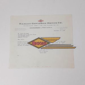 ORIGINAL HARLEY 1956 FACTORY LETTERHEAD (TWO HUMMERS, ST) – KNUCKLEHEAD