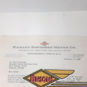 ORIGINAL HARLEY 1956 FACTORY LETTERHEAD (TWO HUMMERS, ST) – KNUCKLEHEAD